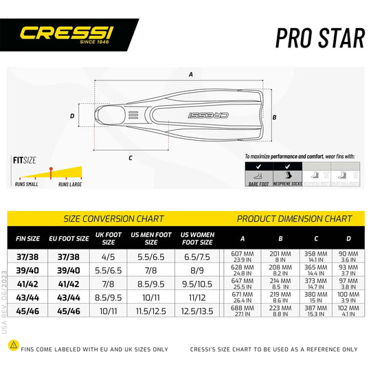 Cressi Pro Star Mask Snorkel and Fins Set