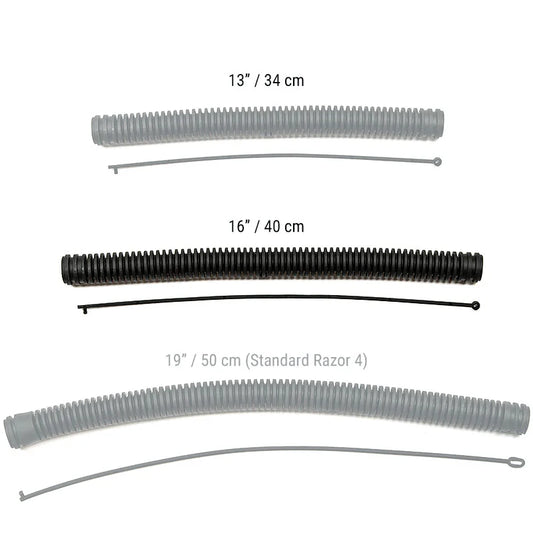 Razor 4 corrugated hose size comparison with 16-inch hose highlighted