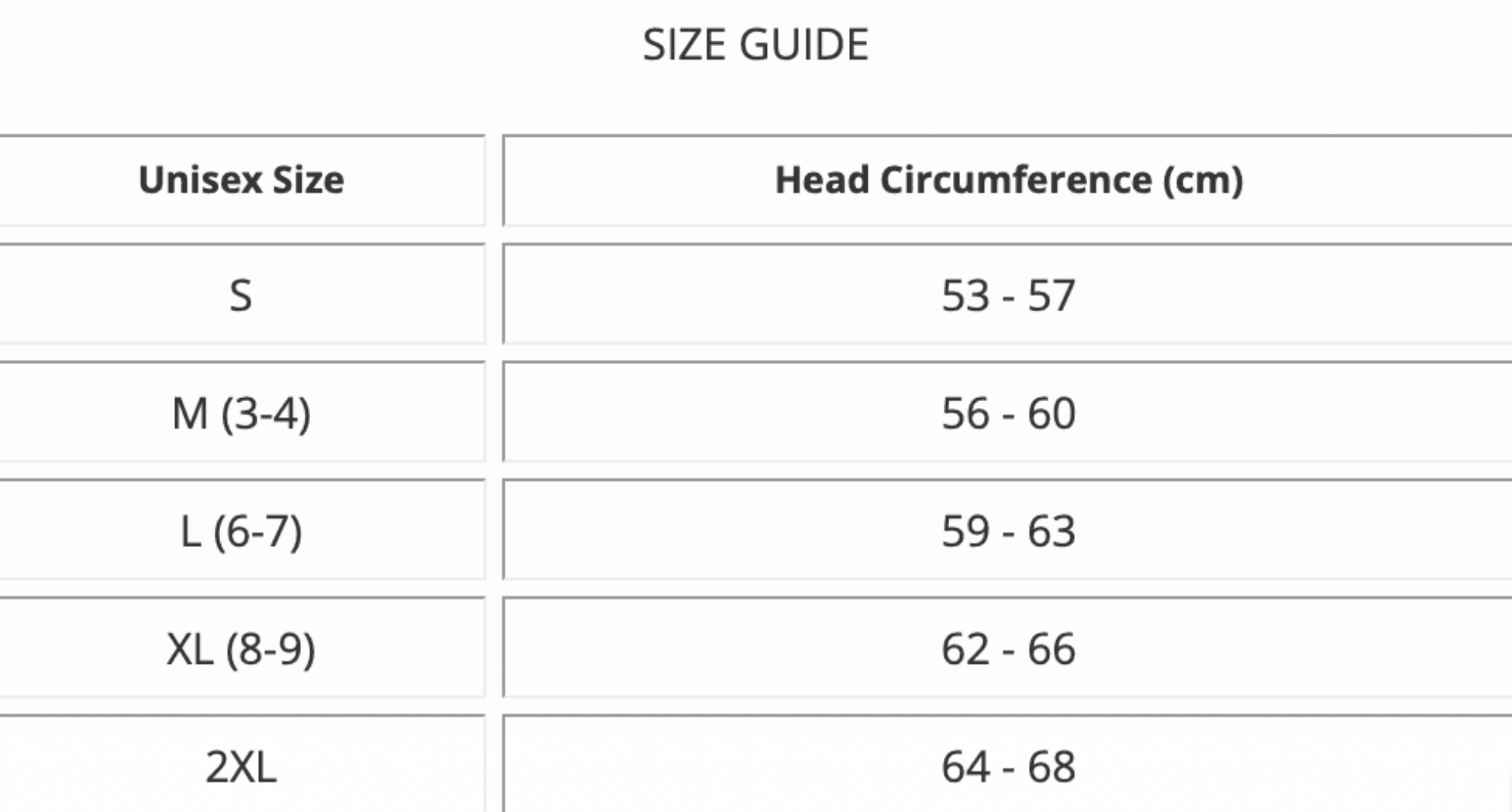 Cressi Ultraspan Hood Size Chart