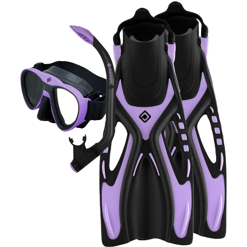 Oceanpro Bondi Junior mask, snorkel and fin set in lilac and black