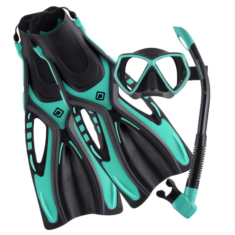 Oceanpro Ceduna mask, snorkel and fin set in black and teal