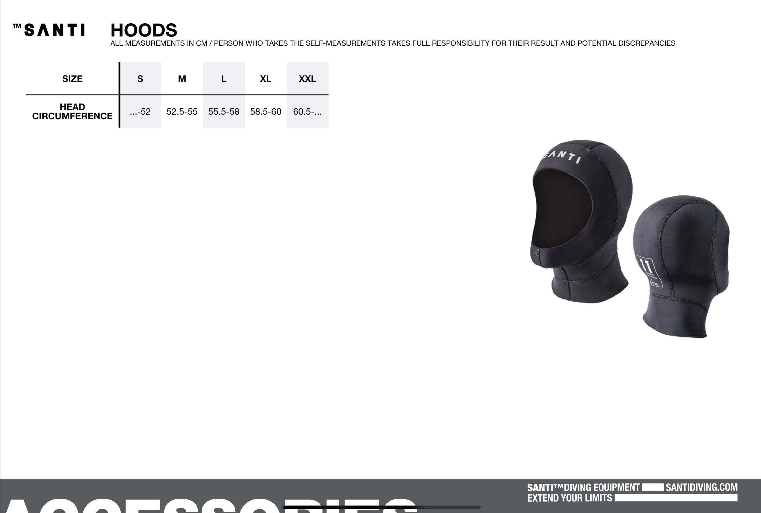 SANTI Hoods Size Chart