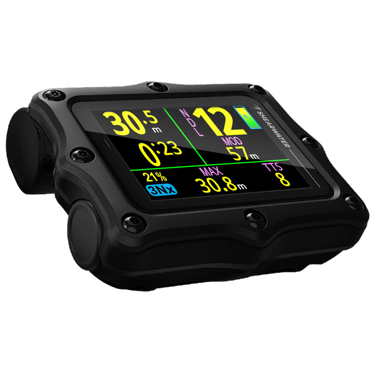 Shearwater Perdix 3 black dive computer angled view