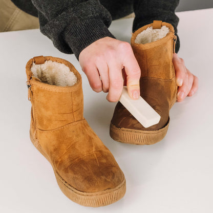 Gear Aid Revivex Suede and Fabric Boot Care Kit shown in use