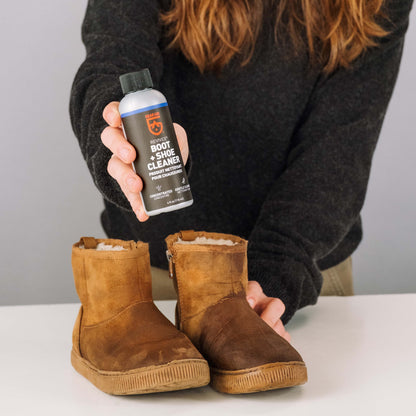 Gear Aid Revivex Suede and Fabric Boot Care Kit shown in use