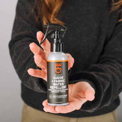 Gear Aid Revivex Suede and Fabric Boot Care Kit shown in use