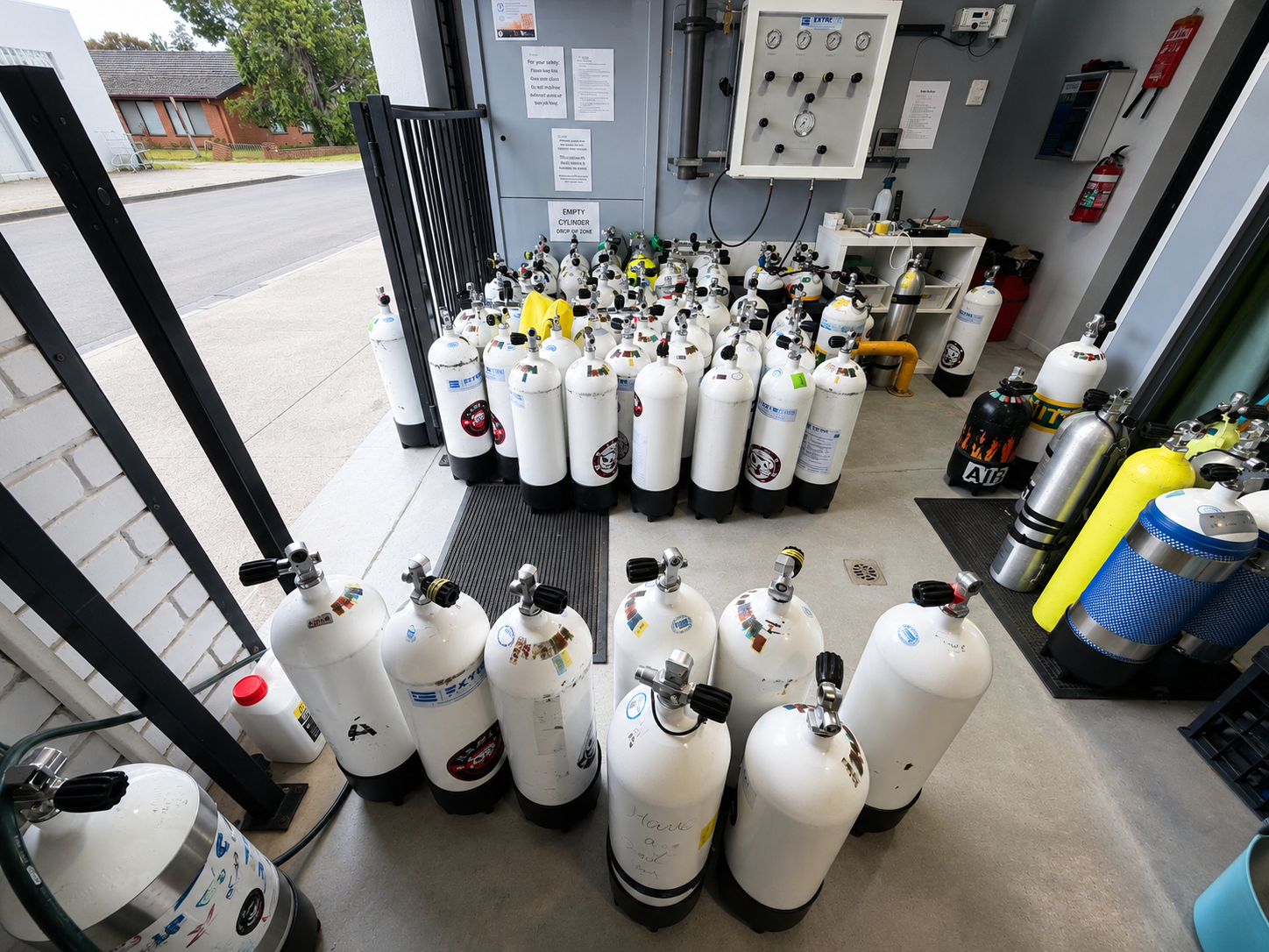 Scuba gas cylinders and blending equipment at Extreme Watersport