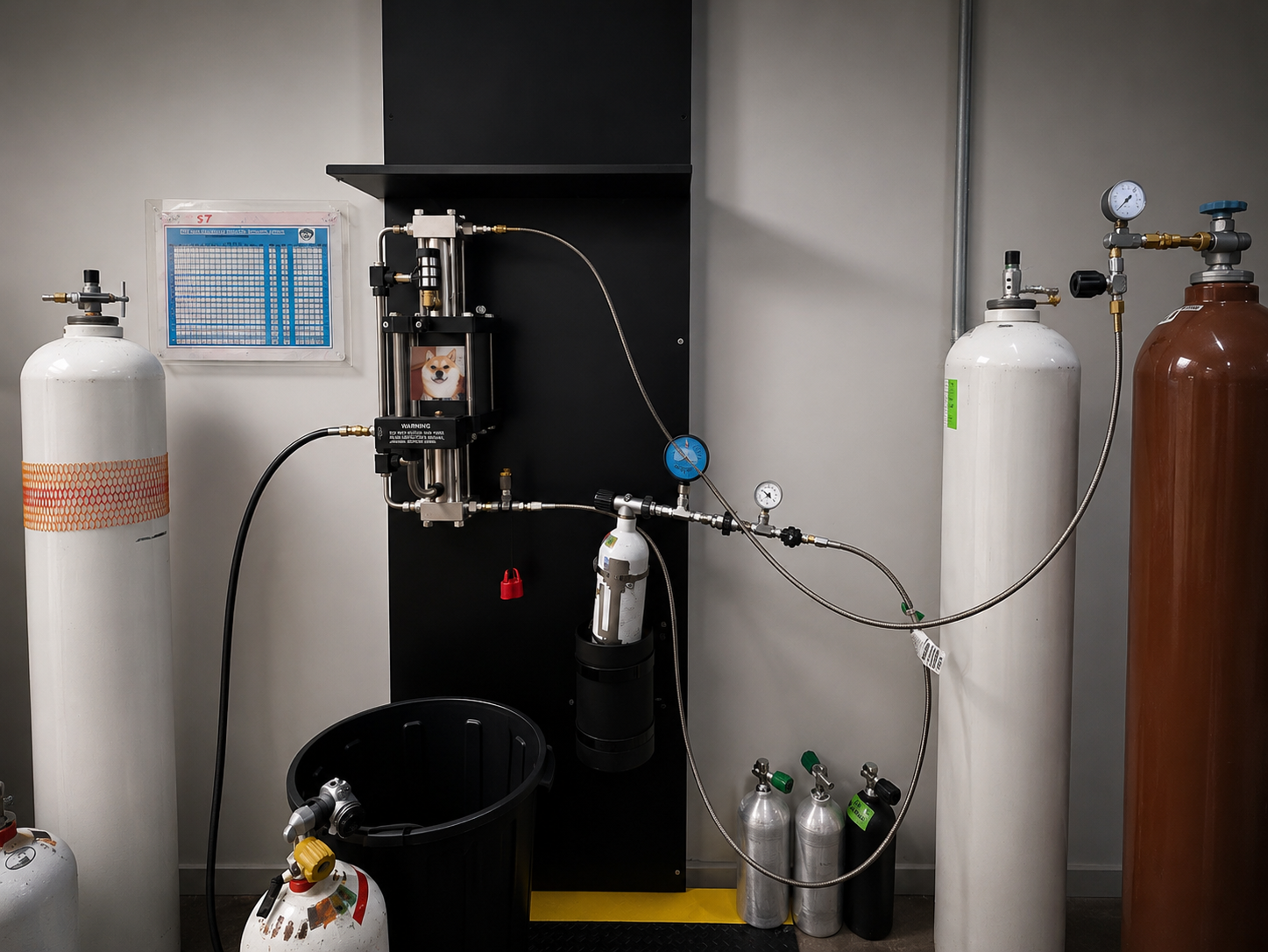 Technical scuba gas blending station with oxygen and helium support on the Mornington Peninsula near Melbourne