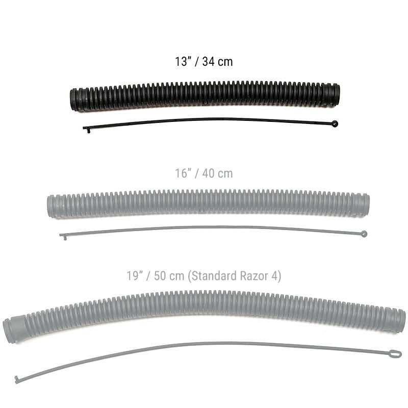 Razor 4 corrugated hose size comparison with 13-inch hose highlighted