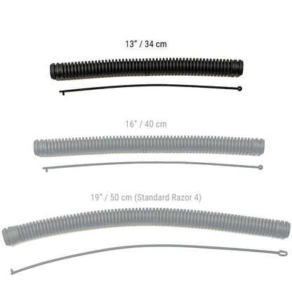 Razor 4 corrugated hose size comparison with 13-inch hose highlighted