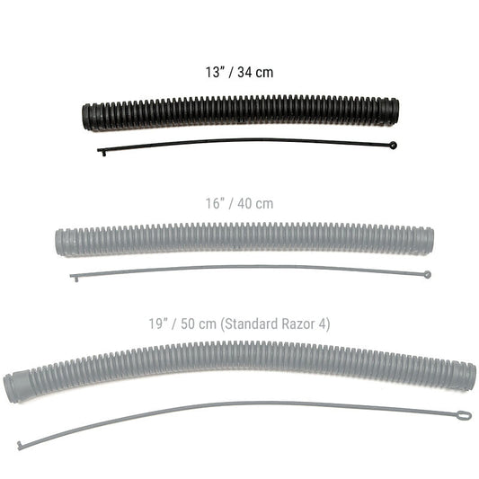 Razor 4 corrugated hose size comparison with 13-inch hose highlighted