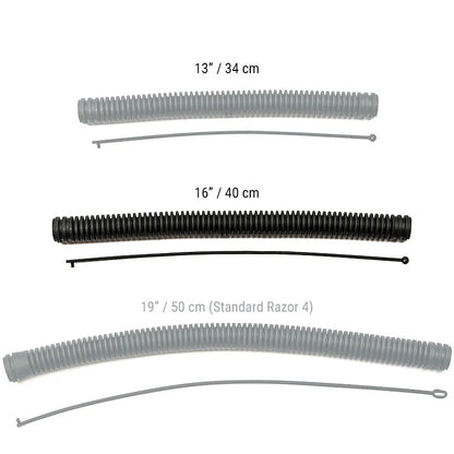 Razor 4 corrugated hose size comparison with 16-inch hose highlighted