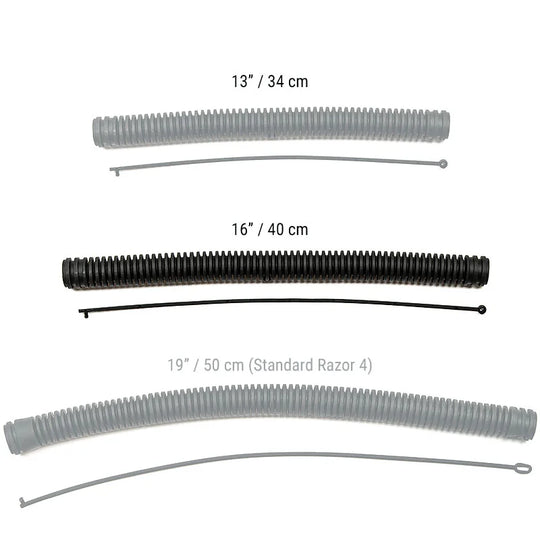 Razor 4 corrugated hose size comparison with 16-inch hose highlighted