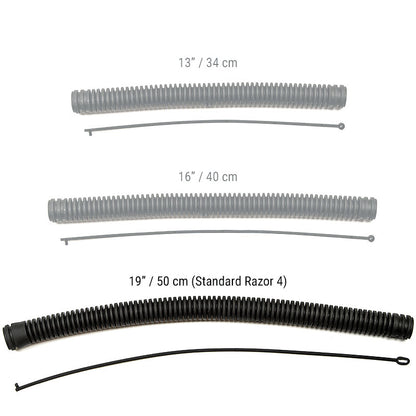 Razor 4 corrugated hose size comparison with 19-inch hose highlighted