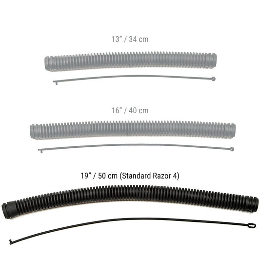 Razor 4 corrugated hose size comparison with 19-inch hose highlighted