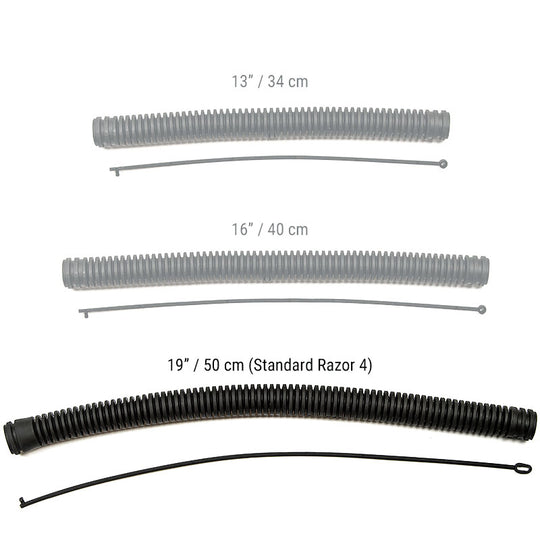 Razor 4 corrugated hose size comparison with 19-inch hose highlighted