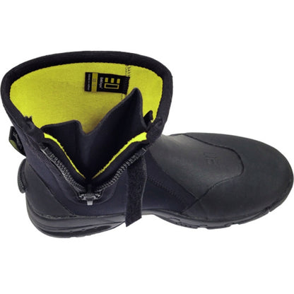 Top view of an open Enth Degree Odyssey boot showing the zipper, securing flap and contrasting internal lining.