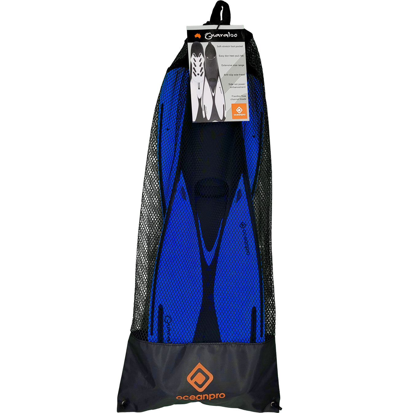 Oceanpro Gnaraloo blue fins in their mesh bag
