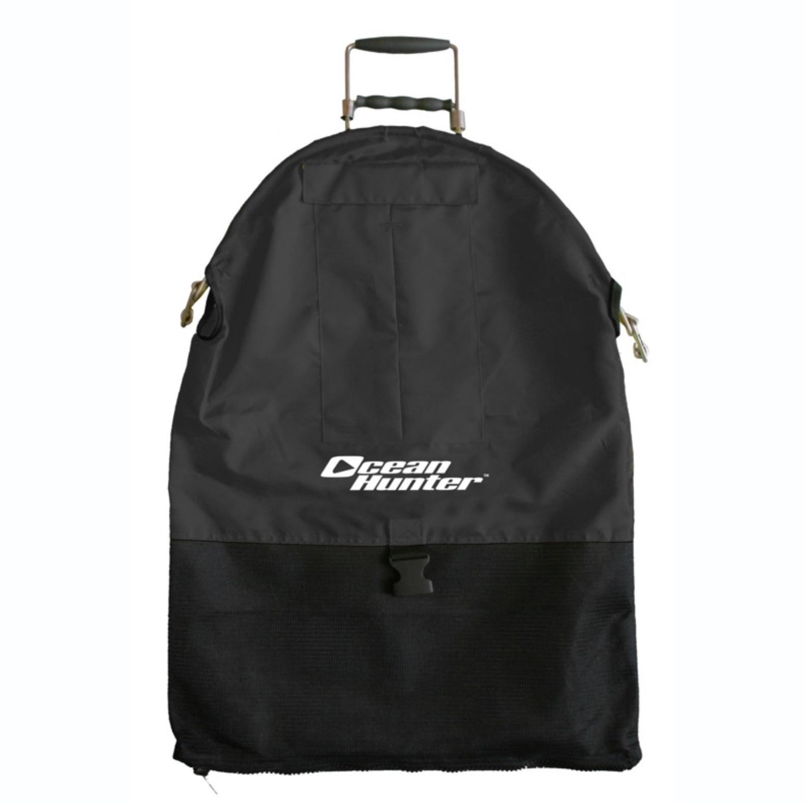 Ocean Hunter Spring Loaded Catch Bag black rear view with storage buckle