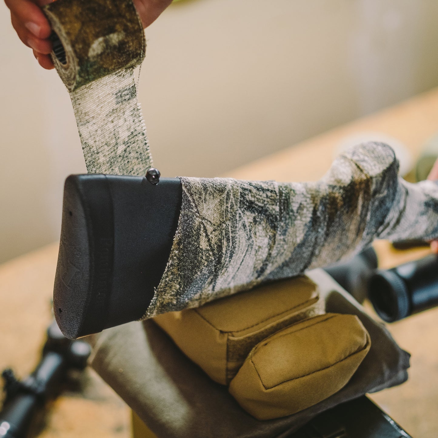 Gear Aid Camo Form Reusable Fabric Wrap shown in use