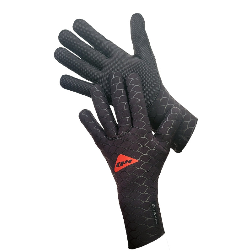 Ocean Hunter Dex Glove 2.0 pair showing the textured palm and black fish-scale back