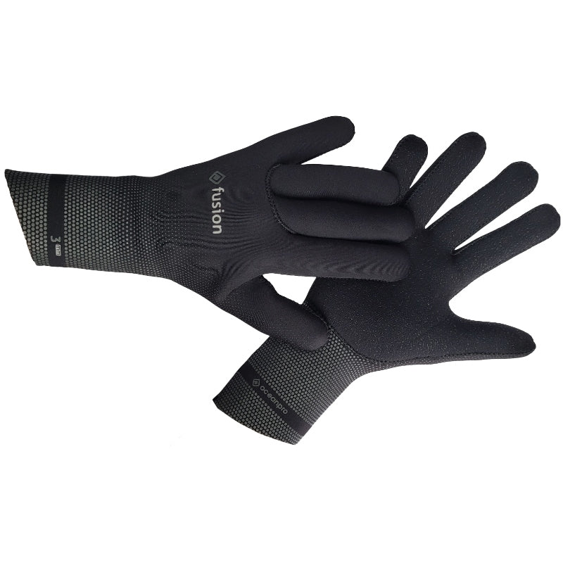 Black Oceanpro Fusion Glove 2.0 pair showing the textured palms, backs and 3mm cuffs