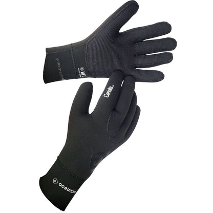 Oceanpro Coriolis Gloves showing the textured palms, black backs and long wrist seals