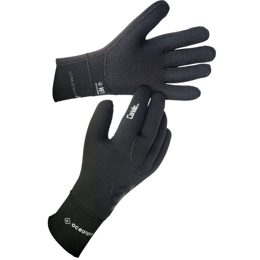 Oceanpro Coriolis Gloves showing the textured palms, black backs and long wrist seals
