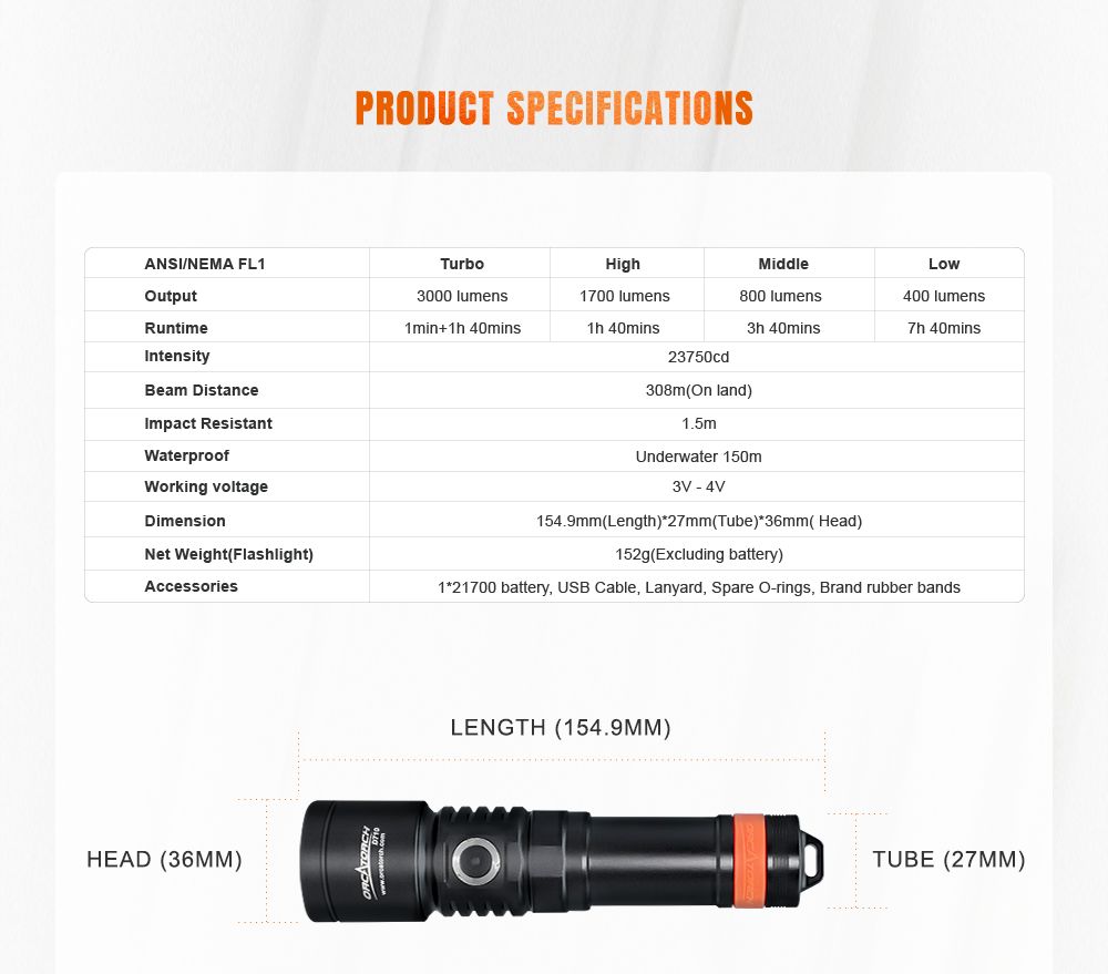 OrcaTorch D710 3000 Lumen Dive Torch