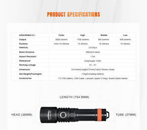 OrcaTorch D710 3000 Lumen Dive Torch