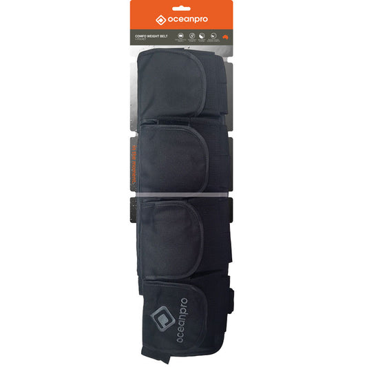 OceanPro Comfo Weight Belt four-pocket model in retail packaging