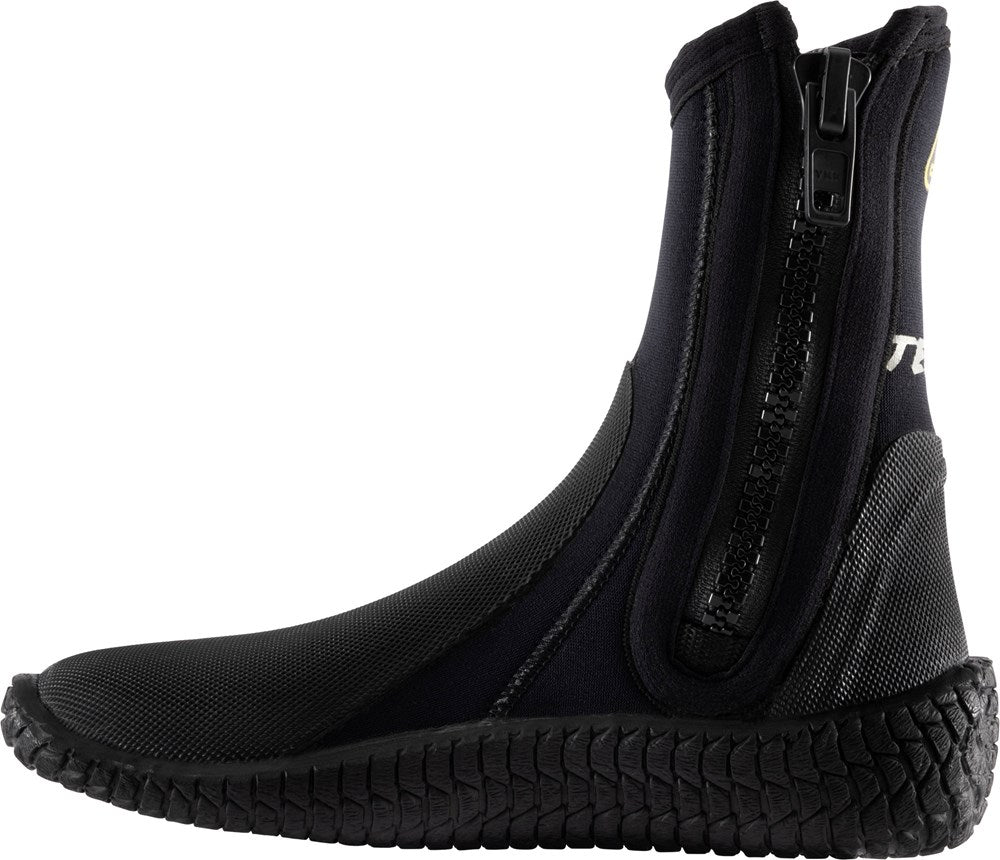 Black Cressi Terrain Boots 5mm side view showing the zip entry and textured heel panel.