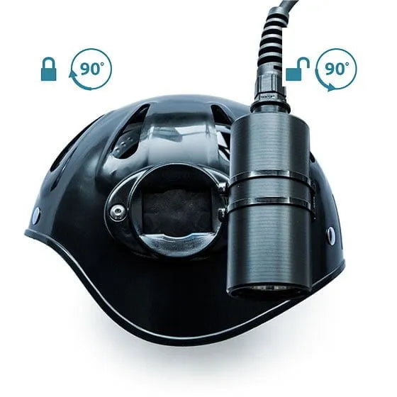 Razor Helmet Mount holding a dive light in vertical position