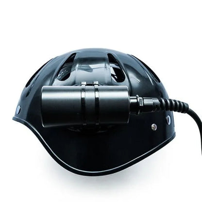 Razor Side Mount Helmet – Black with primary dive light head attached