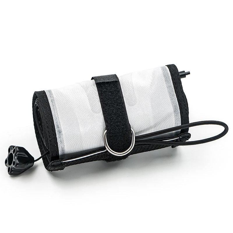Razor Black/White DSMB rolled with bungee closure and bottom D-ring