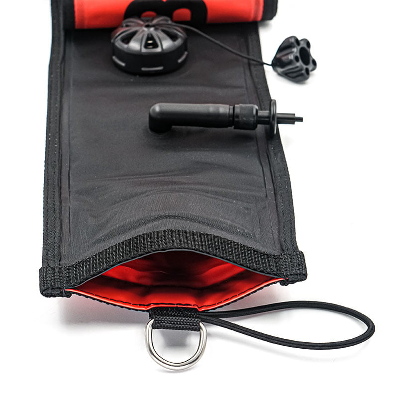 Razor Black/Orange DSMB open bottom, inflation valve and relief valve detail