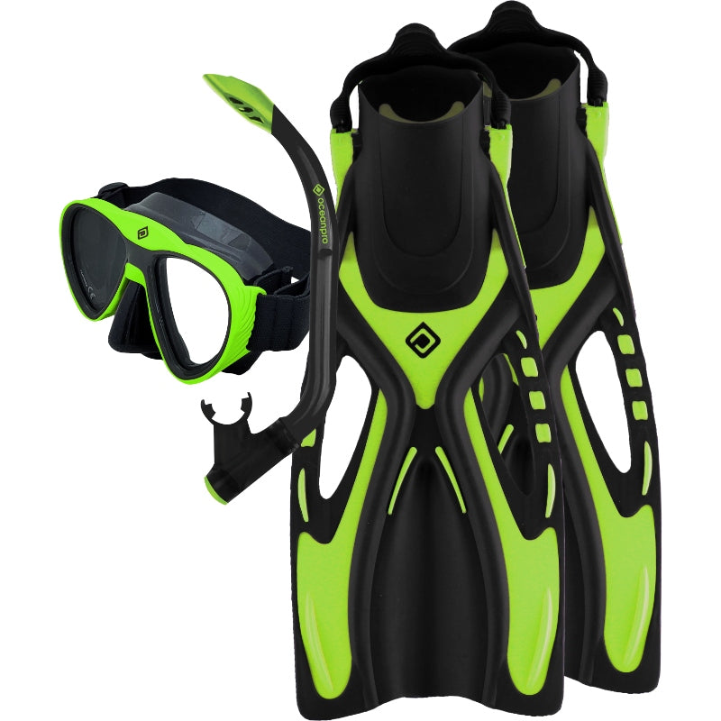 Oceanpro Bondi Junior mask, snorkel and fin set in lime and black
