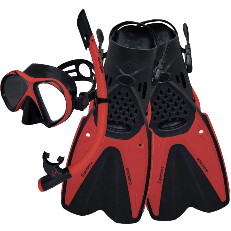 Oceanpro Esperance mask, snorkel and fin set in red