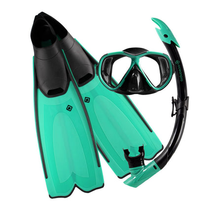 Oceanpro Mallacoota mask, snorkel and fin set in black and teal