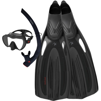 Ocean Hunter Seahawk mask, snorkel and fin set in black