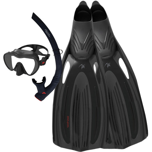Ocean Hunter Seahawk mask, snorkel and fin set in black