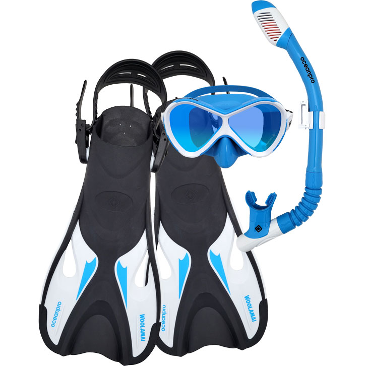 Oceanpro Woolamai Junior mask, snorkel and fin set in Ocean Blue