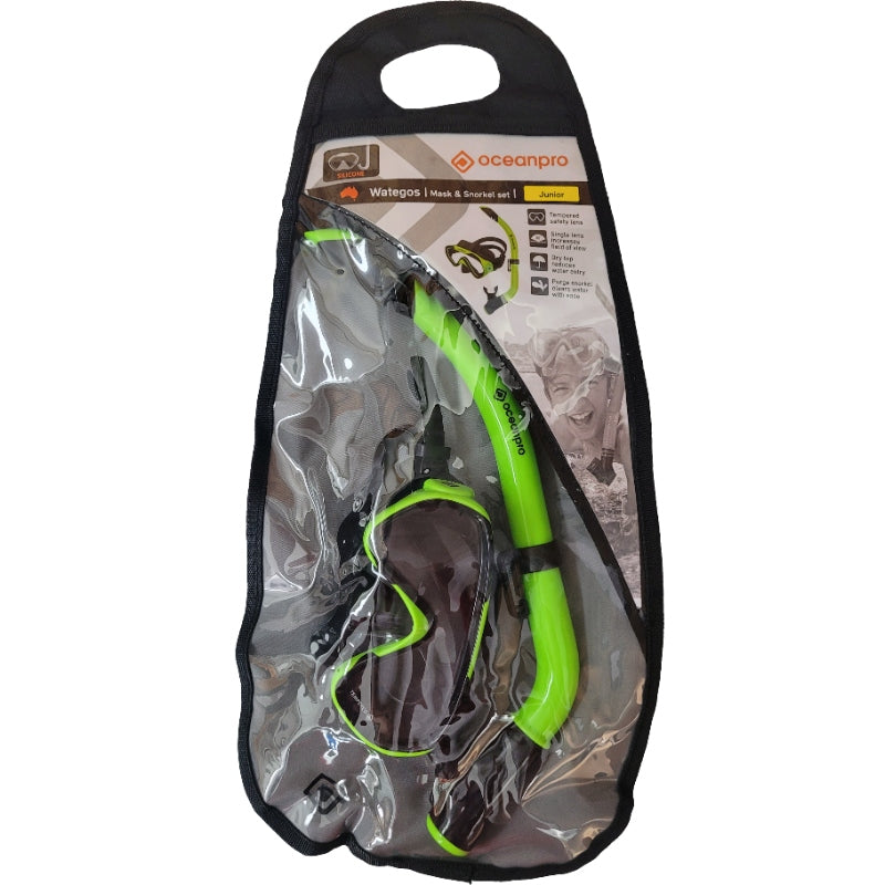 Oceanpro Wategos Junior lime mask and snorkel set alternate view