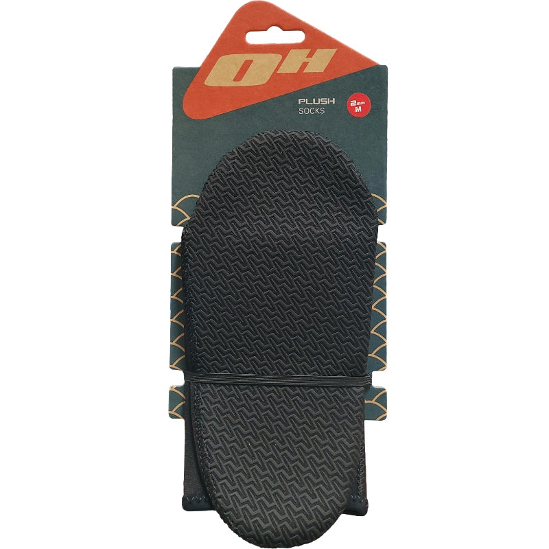 Sole of a packaged Ocean Hunter Plush Sock 2mm showing the non-slip printed pattern.