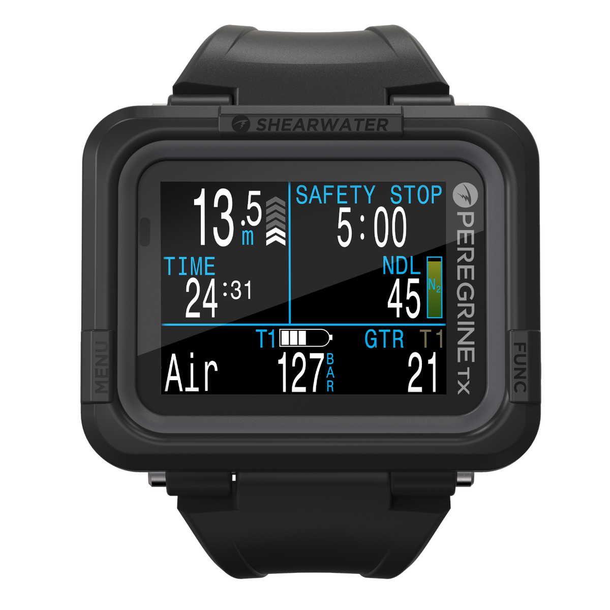 Shearwater Peregrine TX black dive computer front view