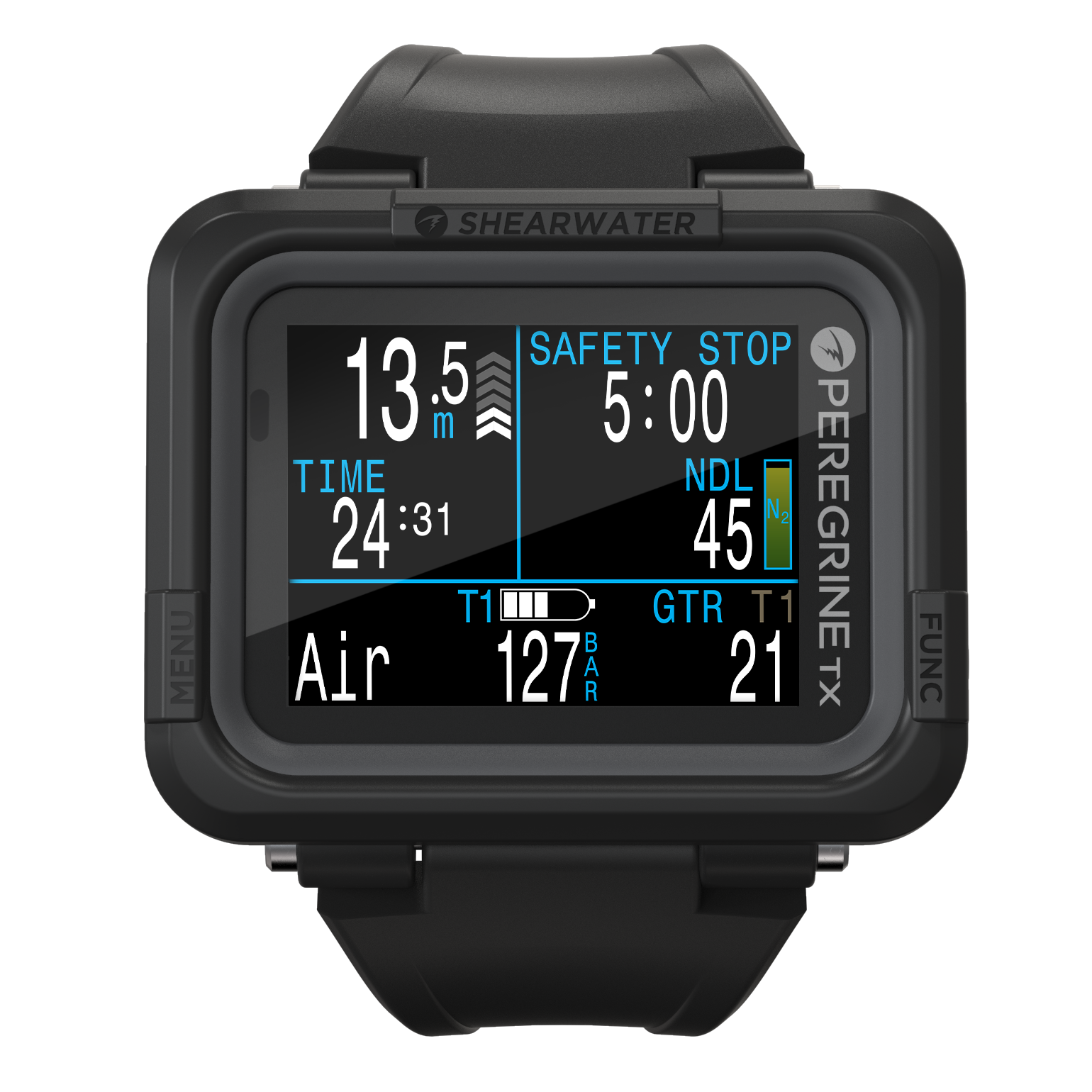 Shearwater Peregrine TX black dive computer front view
