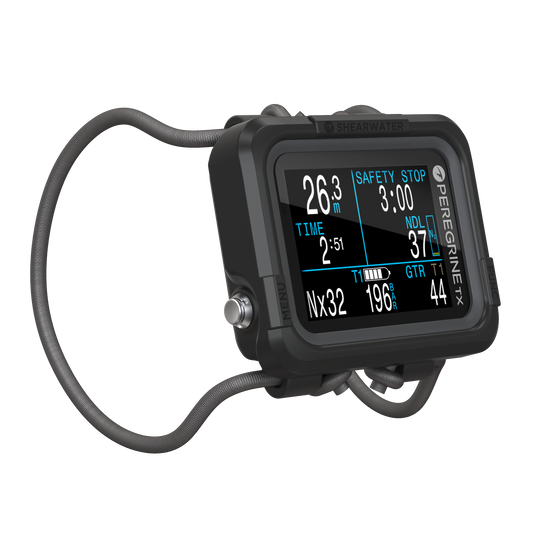 Shearwater Peregrine TX black dive computer angled view