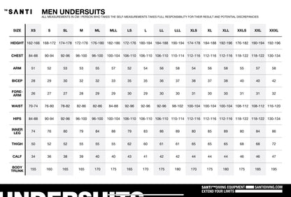 SANTI Men's Undersuits Size Chart