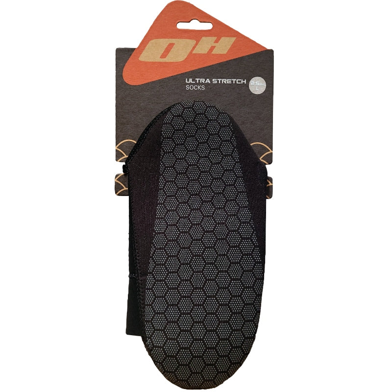 Sole of a packaged Ocean Hunter Ultra Stretch Sock 2.5mm showing the PU print pattern.