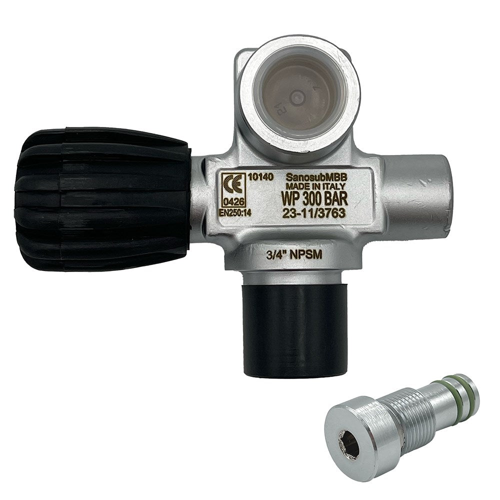 SOS 300 bar DIN left sidemount manifold valve with blanking plug